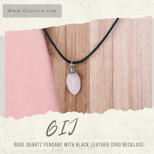 ⁦تعليقة من حجر الكوارتز الوردي مع سنسال جلد Rose Quartz ⁩