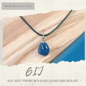 ⁦تعليقة من حجر العقيق الازرق مع سنسال جلد Blue Agate ⁩