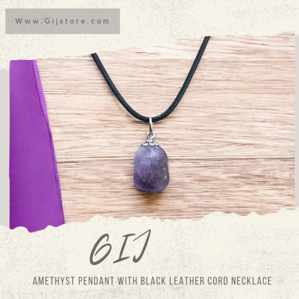 تعليقة من حجر الاماثيست ( جمشت) مع سنسال جلد Amethyst