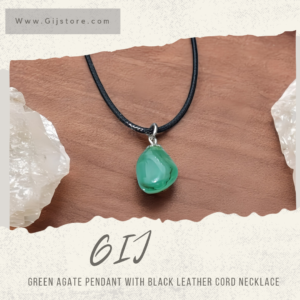 تعليقة من حجر العقيق الأخضر مع سنسال جلد Green Agate