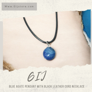 تعليقة من حجر العقيق الازرق مع سنسال جلد Blue Agate