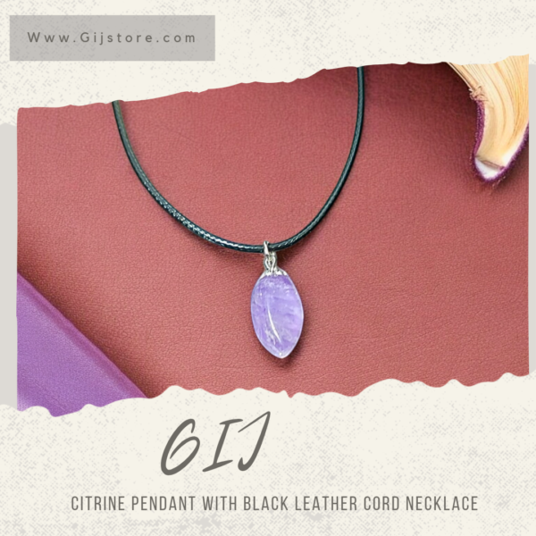 تعليقة من حجر الاماثيست (الجمشت) مع سنسال جلد Amethyst