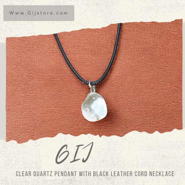 تعليقة من حجر الكوارتز الشفاف مع سنسال جلد Clear Quartz