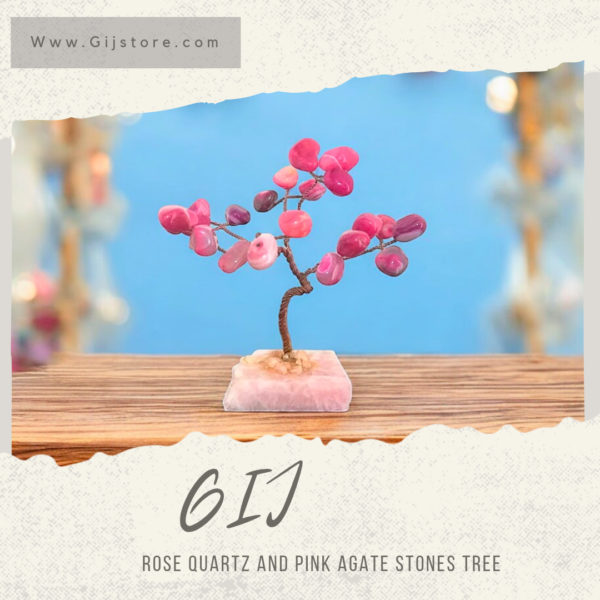 شجرة من احجار الكوارتز الوردي والعقيق الزهري Pink Agate and Rose Quartz