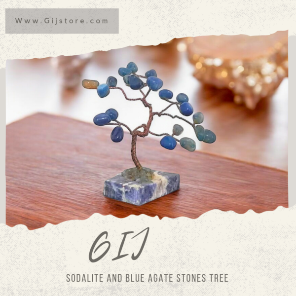 شجرة من احجار السودالايت والعقيق الازرق Blue Agate & Sodalite
