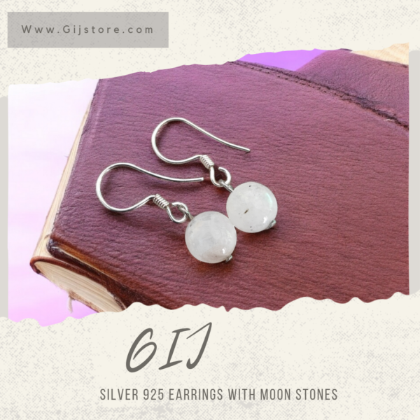 حلق فضة مع احجار القمر Moonstone