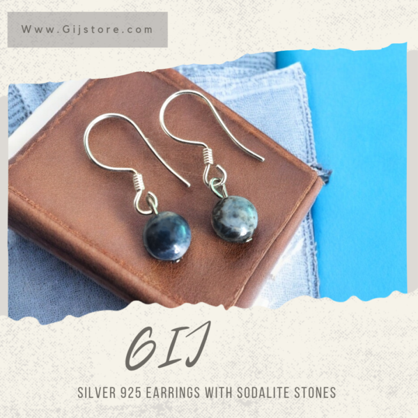 حلق فضة مع احجار السودالايت Sodalite