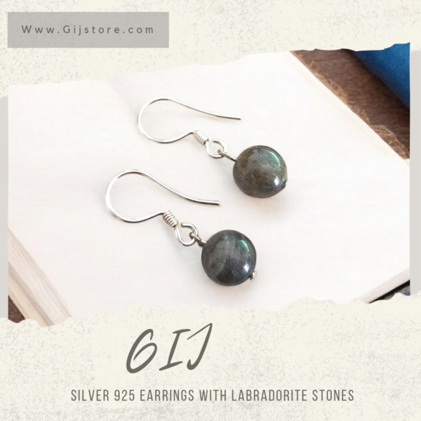 حلق فضة مع احجار الطاووس Labradorite