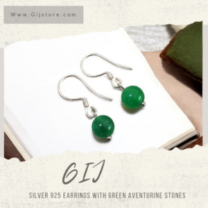 حلق فضة مع احجار الافنتورين الاخضر Green Aventurine