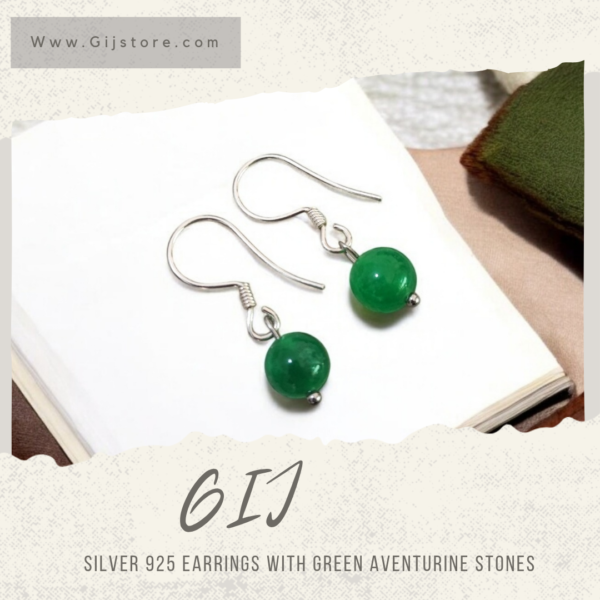 حلق فضة مع احجار الافنتورين الاخضر Green Aventurine