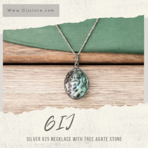 سنسال فضة ٩٢٥ مع تعليقة من حجر العقيق الشجري Tree Agate