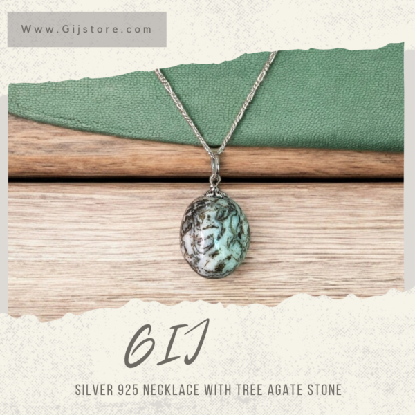 سنسال فضة ٩٢٥ مع تعليقة من حجر العقيق الشجري Tree Agate
