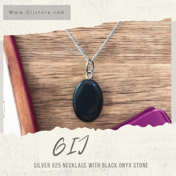 سنسال فضة ٩٢٥ مع تعليقة من حجر العقيق الاسود اونكس Black Onyx