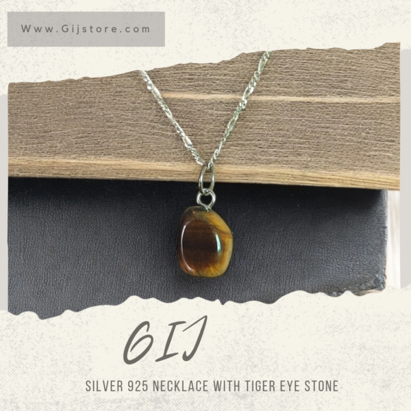 سنسال فضة ٩٢٥ مع تعليقة من حجر عين النمر Tiger eye