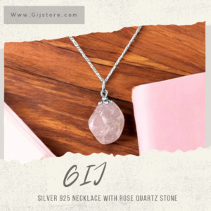 سنسال فضة ٩٢٥ مع تعليقة من حجر الكوارتز الوردي ( روز كوارتز ) Rose Quartz