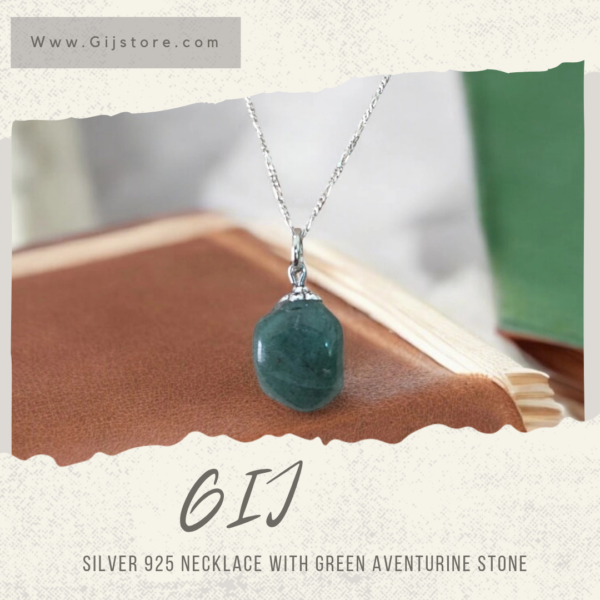 سنسال فضة ٩٢٥ مع تعليقة من حجر افينتورين الاخضر Green Aventurine