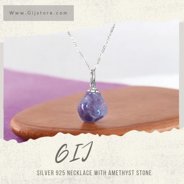 تعليقة من حجر الجمشت مع سنسال فضة ٩٢٥   ( اماثيست) Amethyst