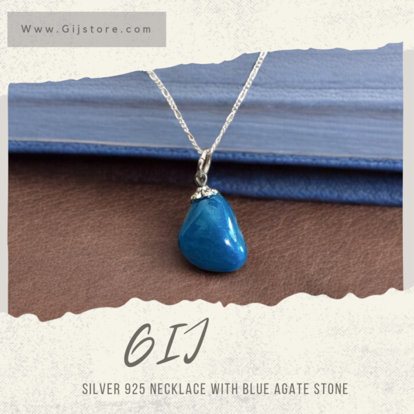 سنسال فضة ٩٢٥ مع حجر العقيق الازرق Blue Agate