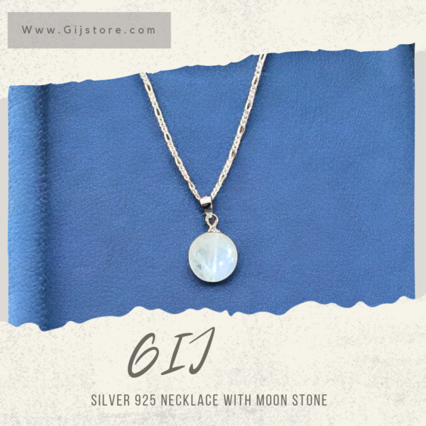 ⁦⁦⁦⁦⁦سنسال فضة ٩٢٥ مع تعليقة من حجر القمر Moonstone