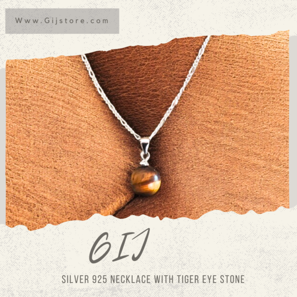 ⁦سنسال فضة ٩٢٥ مع تعليقة من حجر عين النمر Tiger eye