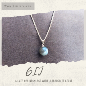 ⁦سنسال فضة ٩٢٥ مع تعليقة من حجر الطاووس Labradorite