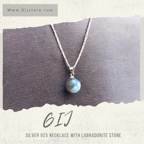 ⁦سنسال فضة ٩٢٥ مع تعليقة من حجر الطاووس Labradorite