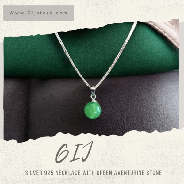 ⁦سنسال فضة ٩٢٥ مع تعليقة من حجر الافينتورين الاخضر Green Aventurine