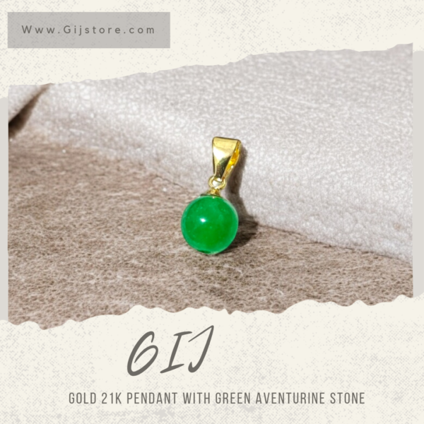 تعليقة ذهب عيار 21 مع حجر افينتورين اخضر Green Aventurine