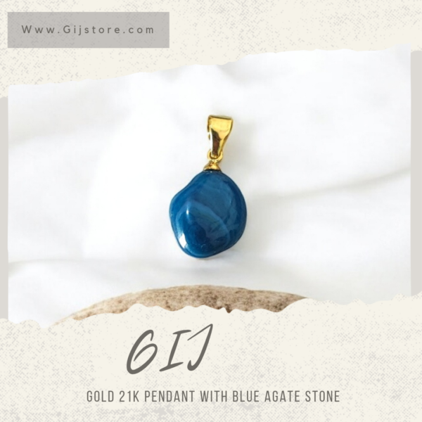 تعليقة ذهب عيار 21 مع حجر العقيق الازرق Blue Agate