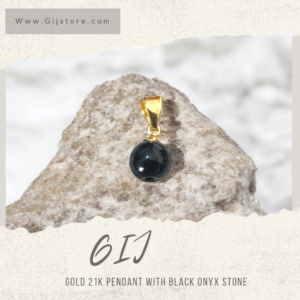 تعليقة ذهب عيار 21 مع حجر العقيق الاسود Black Onyx