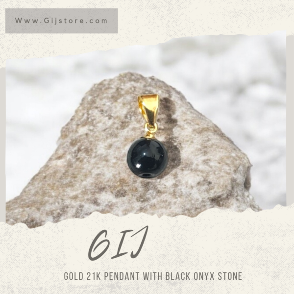 تعليقة ذهب عيار 21 مع حجر العقيق الاسود Black Onyx