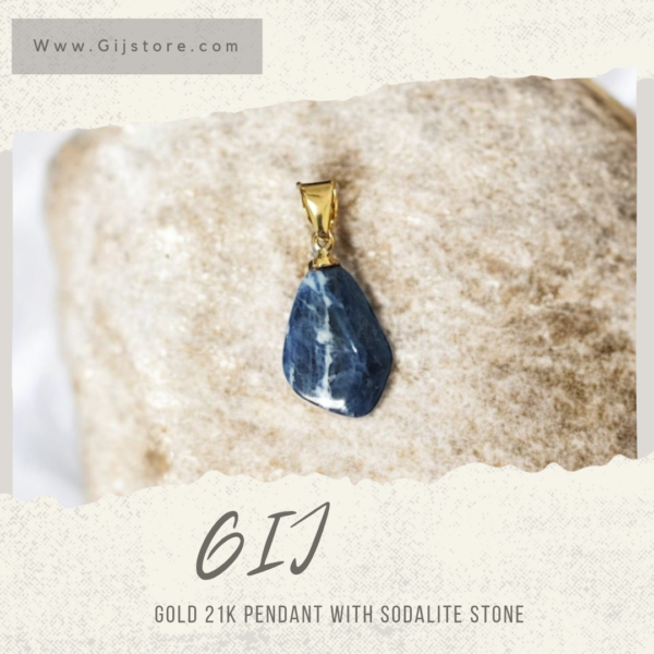 تعليقة ذهب عيار 21 مع حجر السودالايت Sodalite