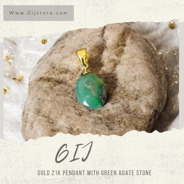 تعليقة ذهب عيار 21 مع حجر العقيق الأخضر Green Agate