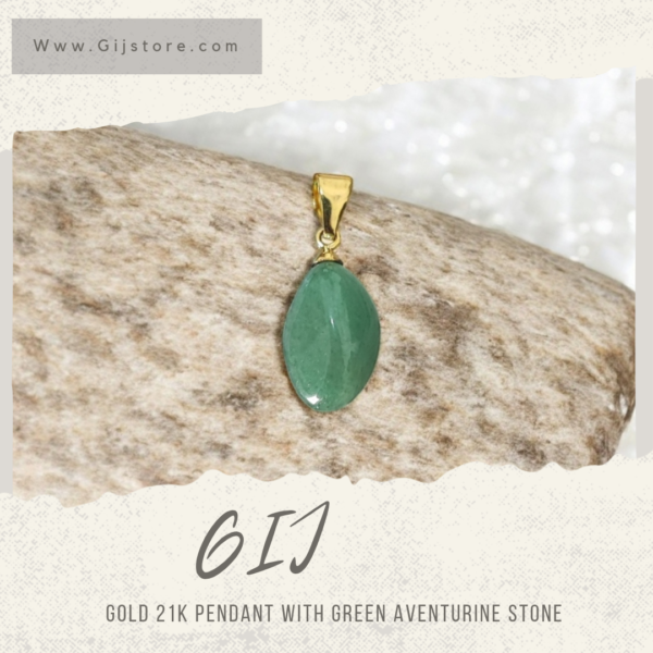تعليقة ذهب عيار 21 مع حجر الافينتورين الاخضر Green Aventurine