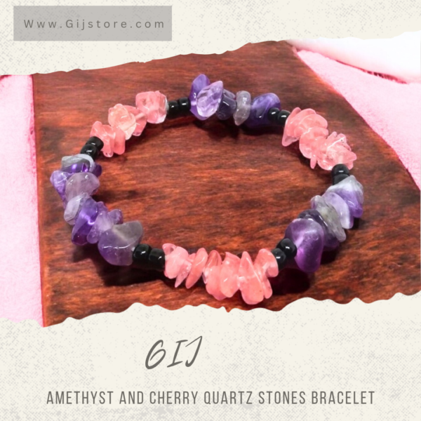 اسوارة من احجار الاماثيست والكوارتز الكرزي Amethyst & Cherry Quartz