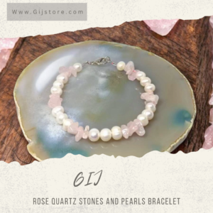 اسوارة من احجار الكوارتز الوردي روز واللؤلؤ Rose Quartz & Pearls