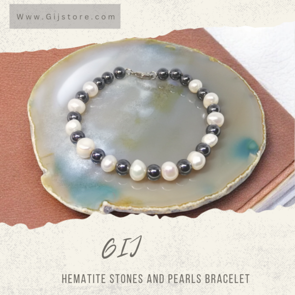 اسوارة من الهيماتيت واللؤلؤ Hematite & Pearls