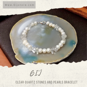 اسوارة من احجار الكوارتز الشفاف واللؤلؤ Clear Quartz & Pearls