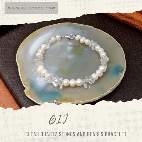 اسوارة من احجار الكوارتز الشفاف واللؤلؤ Clear Quartz & Pearls