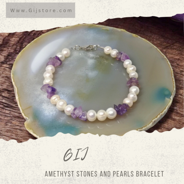 اسوارة من احجار الاماثيست واللؤلؤ Amethyst & Pearls