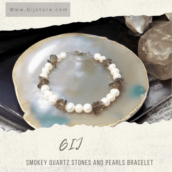 اسوارة من احجار الكوارتز الدخاني واللؤلؤ Smokey Quartz & Pearls