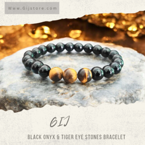 اسوارة من احجار عين النمر والعقيق الاسود Tiger Eye & Black Onyx