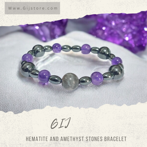 اسوارة من احجار الاماثيست والهيماتيت Amethyst & Hematite