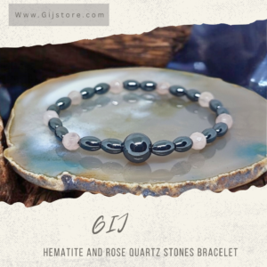 اسوارة من احجار الهيماتيت والكوارتز الوردي Hematite & Rose Quartz