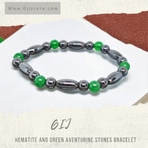 اسوارة من احجار الهيماتيت والافنتورين الاخضر Hematite & Green Aventurine