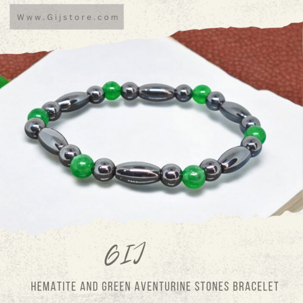 اسوارة من احجار الهيماتيت والافنتورين الاخضر Hematite & Green Aventurine