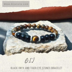 اسوارة من احجار عين النمر والعقيق الاسود Tiger Eye & Black Onyx