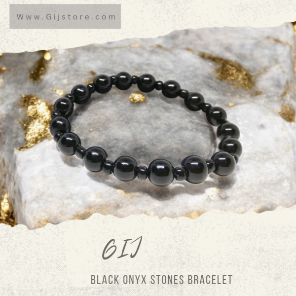 اسوارة من احجار العقيق الاسود Black Onyx
