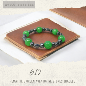 اسوارة من احجار الهيماتيت والافنتورين الاخضر Hematite & Red Aventurine