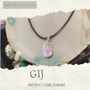 تعليقة من حجر الاماثيست (الجمشت) مع سنسال جلد Amethyst